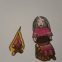 Native girl by the fire with some berries